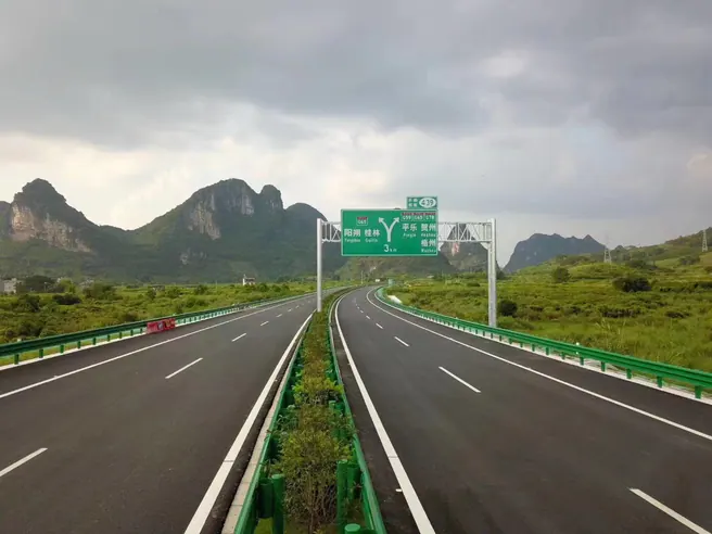 Freshly marked expressway lanes with white thermoplastic lines